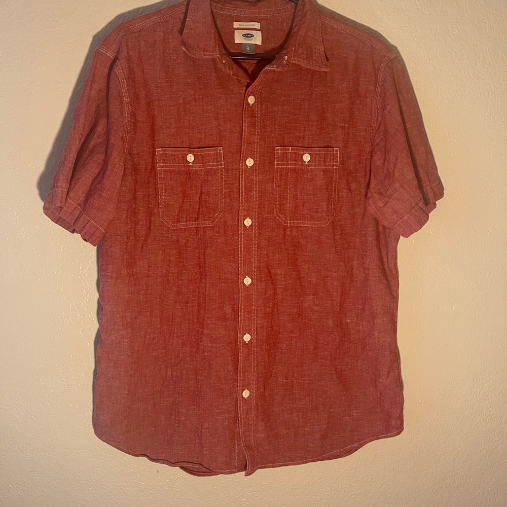 Old Navy Slim Fit Mens Shirt Short Sleeve Button Down Front Size L Singl…